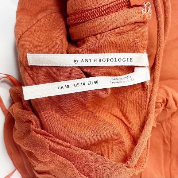BY ANTHROPOLOGIE Women’s Terra Cotta TWIST FRONT SLIP DRESS Fully Lined Size 14 - Picture 6 of 7